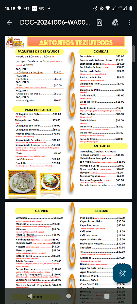Antojitos Teziutecos Menu - Image 1